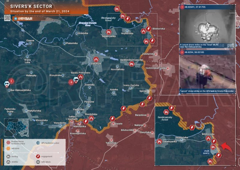 Bản đồ chiến sự Ukraine ngày 21/3, khu vực Sivers&apos;k. (Ảnh: Rybar)