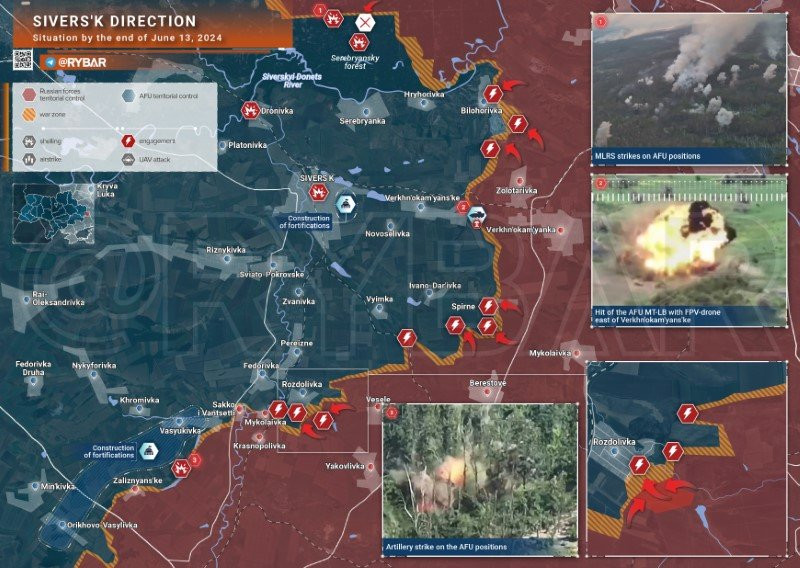 Bản đồ chiến sự Ukraine ngày 13/6, hướng Siversk. (Ảnh: Rybar) Bản đồ chiến sự Ukraine ngày 13/6, hướng Siversk. (Ảnh: Rybar)