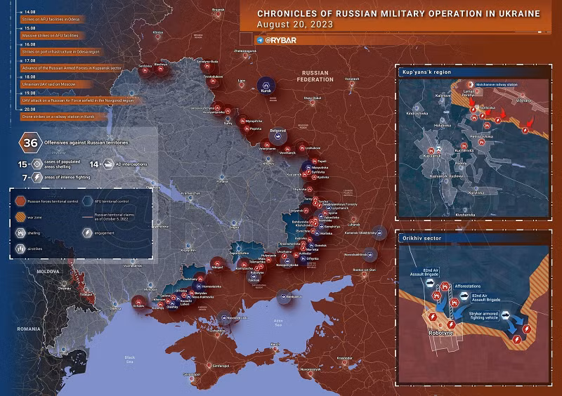 Bản đồ chiến sự Ukraine ngày 20/8.