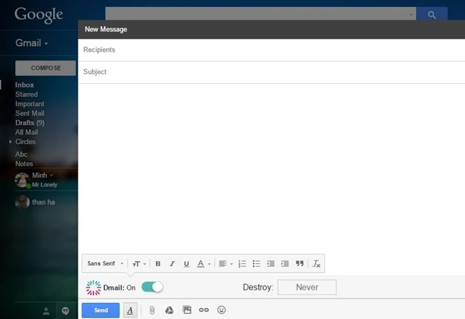 Đã có thể gửi email tự hủy bằng Gmail