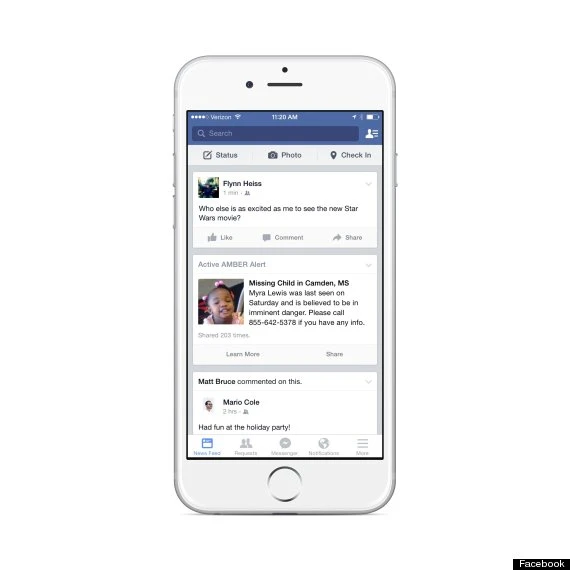 Một mẫu Amber Alert trên Facebook