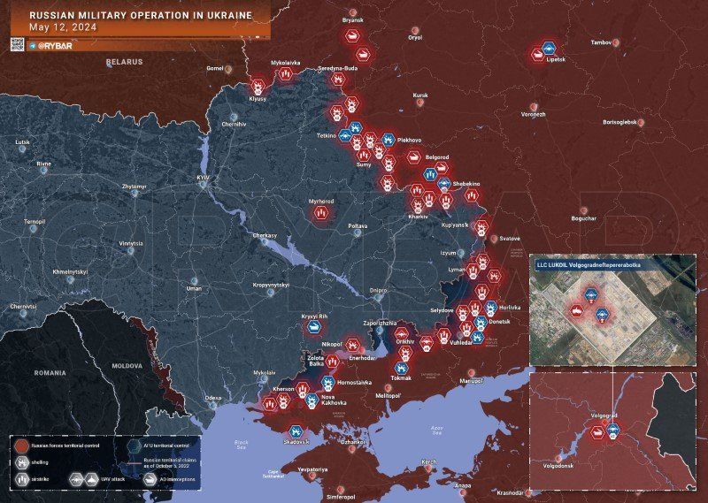 Bản đồ chiến sự Ukraine ngày 12/5. (Ảnh: Rybar)