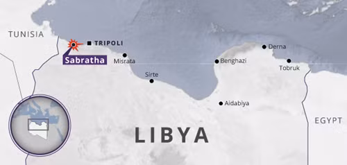 Vị trí thành phố Sabratha. Đồ họa: Middle East Eye. thu-linh-is-dia-phuong-o-libya-bi-bat-1