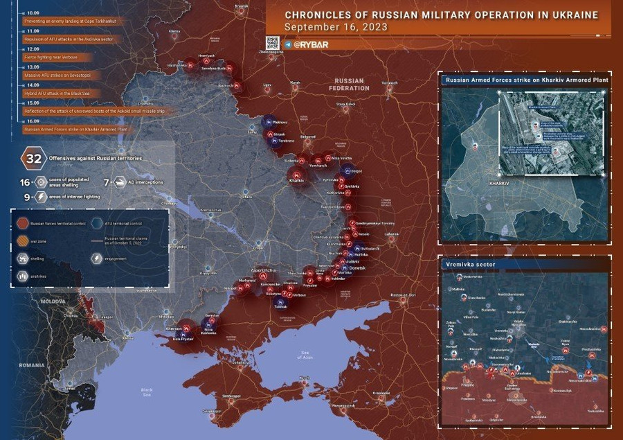Bản đồ chiến sự Ukraine ngày 16/9. Ảnh: Rybar.
