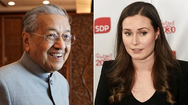 Thủ tướng Malaysia Mahathir Mohamad (trái) và Thủ tướng trẻ nhất thế giới của Phần Lan Sanna Marin.