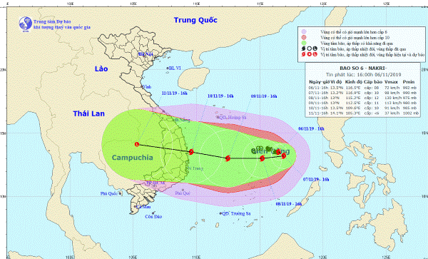Dự báo đường đi của bão Nakri 