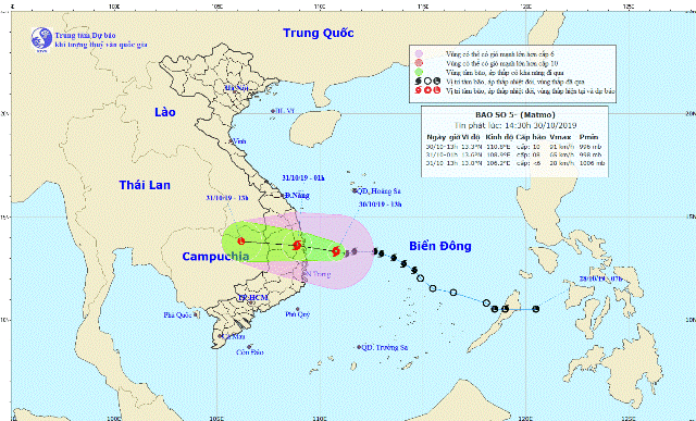 Đường đi của bão Matmo.