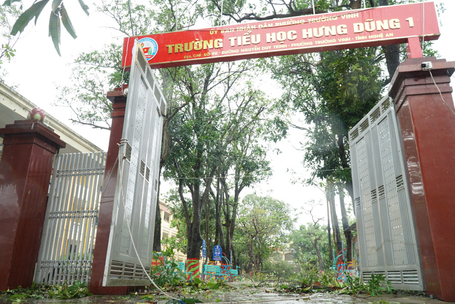 Trường Tiểu học Hưng Dũng 1 (Trường Vinh, Nghệ An) bị bật gốc cây xanh và hư hỏng nhiều bảng biểu. bao-lu-nghe-an-13.jpg