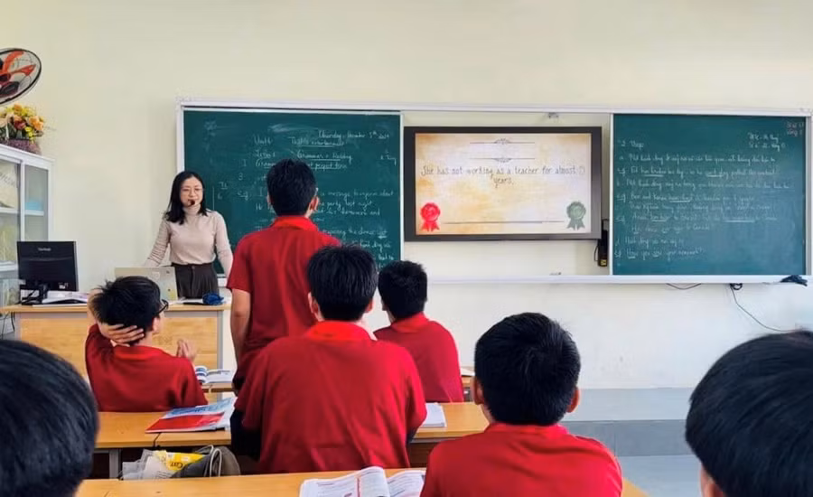 Tiết học tiếng Anh tăng cường tại Trường THCS Hưng Dũng (TP Vinh, Nghệ An). Ảnh: NTCC