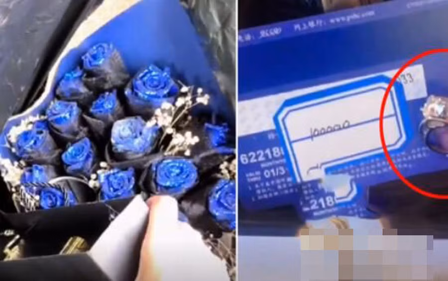 Chiếc nhẫn kim cưỡng và thẻ ngân hàng trong hộp quà bị vứt.