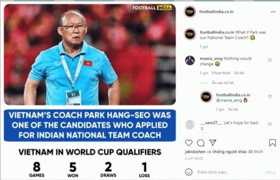 HLV Park Hang Seo được đồn đoán là lọt vào tầm ngắm của Liên đoàn bóng đá Ấn Độ.