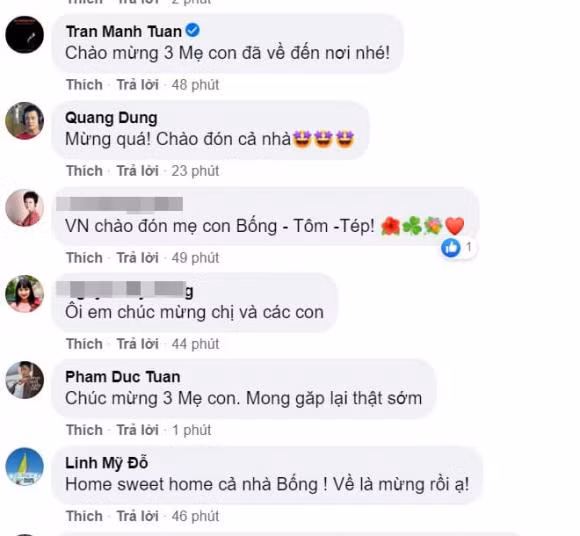 Nhiều bạn bè, đồng nghiệp chúc mừng gia đình Hồng Nhung.