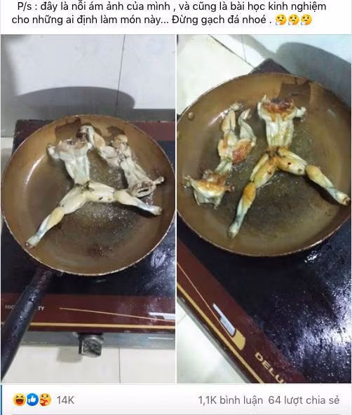 Món ếch chiên giòn của cô gái này đã thu về hơn 14 nghìn lượt bày tỏ cảm xúc của cư dân mạng.