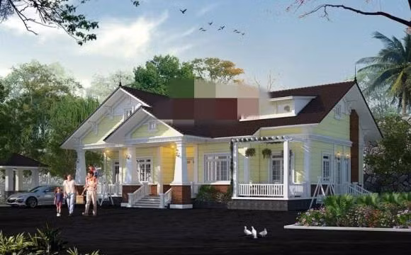 Biệt thự 1 tầng mang hơi hướng đồng quê nhưng không kém phần hiện đại.