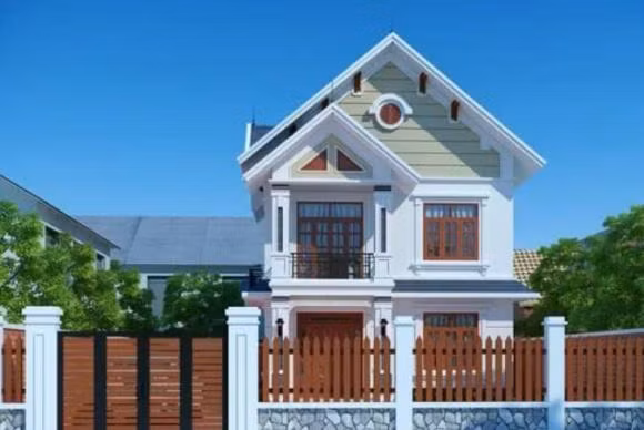 Biệt thự 2 tầng mái Thái mang kiến trúc chữ L đậm chất nông thôn.
