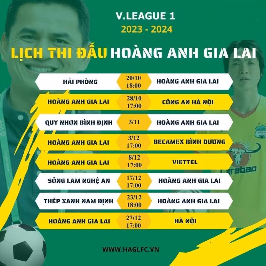 Lịch thi đấu của Hoàng Anh Gia Lai ở V-League 2023/24.