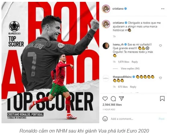 Cr7 cảm ơn người hâm mộ sau khi giành Vua phá lưới Euro