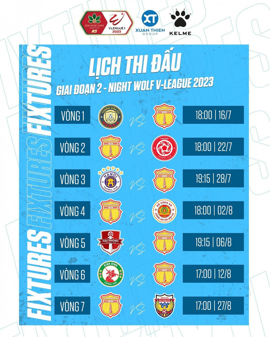 Lịch thi đấu của Nam Định FC ở giai đoạn 2 V.League 2023. Lịch thi đấu của Nam Định FC ở giai đoạn 2 V.League 2023.
