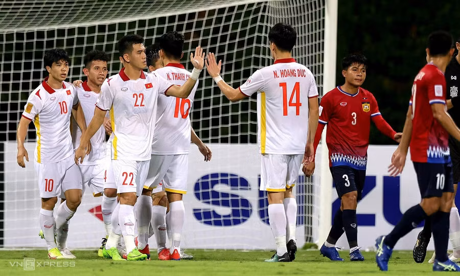 Tuyển Việt Nam giành chiến thắng cách biệt trước tuyển Lào. Ảnh minh họa: ITN.