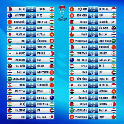 Lịch thi đấu 36 trận vòng bảng AFC Asian Cup 2023. Lịch thi đấu 36 trận vòng bảng AFC Asian Cup 2023.