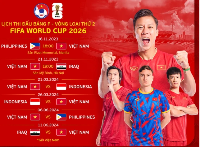 Lịch thi đấu vòng loại World Cup 2026 của ĐT Việt Nam.