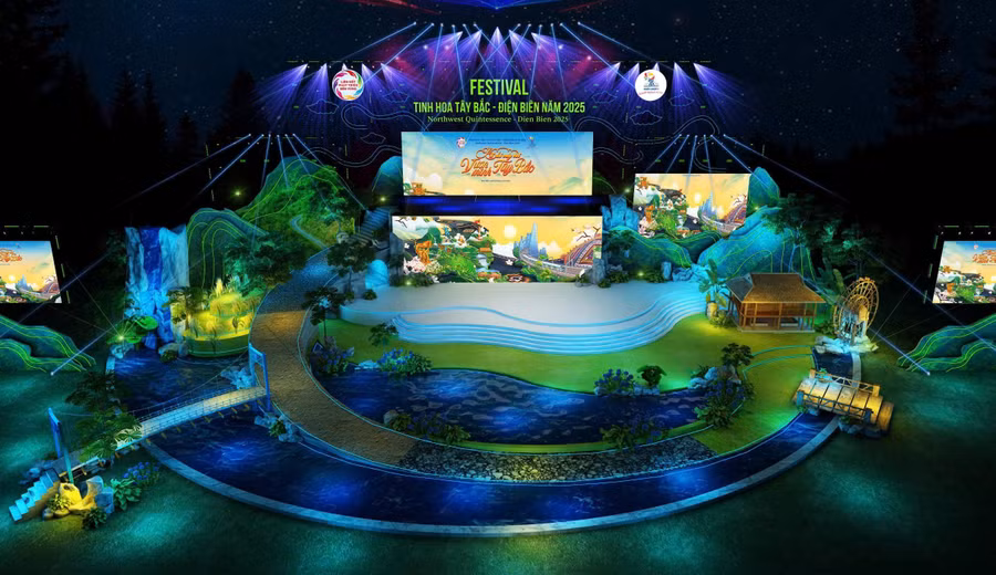Thiết kế sân khấu Lễ khai mạc Festival tại Sân vận động tỉnh Điện Biên.