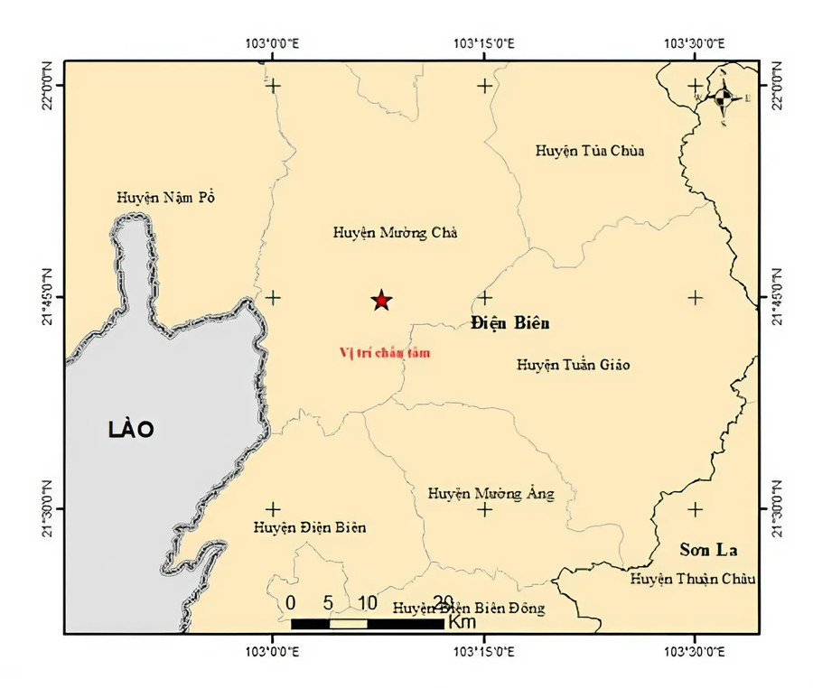 Vị trí tâm chấn của trận động đất. tam-dong-dat.jpg