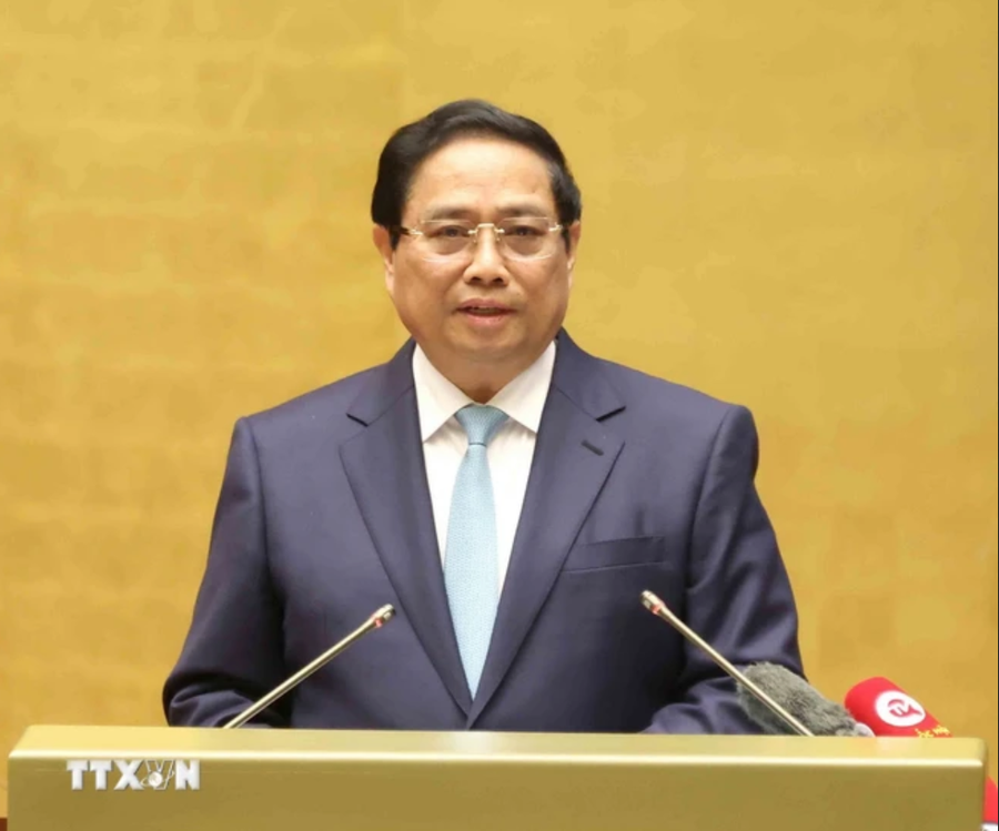 Đồng chí Phạm Minh Chính, Uỷ viên Bộ Chính trị, Thủ tướng Chính phủ quán triệt chuyên đề "Tình hình kinh tế - xã hội năm 2024, giải pháp tăng tốc phát triển kinh tế - xã hội năm 2025". Ảnh: Phương Hoa/TTXVN 