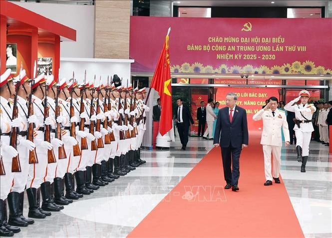 Tổng Bí thư Tô Lâm dự Đại hội đại biểu Đảng bộ Công an Trung ương lần thứ VIII. Ảnh: Thống Nhất/TTXVN 
