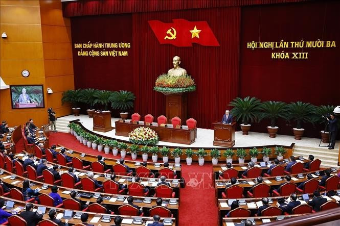 Phiên bế mạc Hội nghị lần thứ 13 Ban Chấp hành Trung ương Đảng khóa XIII. Ảnh: Doãn Tấn/ TTXVN