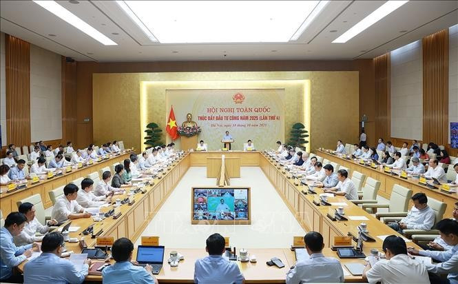 Hội nghị toàn quốc lần thứ 4 về thúc đẩy đầu tư công năm 2025. Ảnh: Dương Giang/TTXVN Hội nghị toàn quốc lần thứ 4 về thúc đẩy đầu tư công năm 2025. Ảnh: Dương Giang/TTXVN