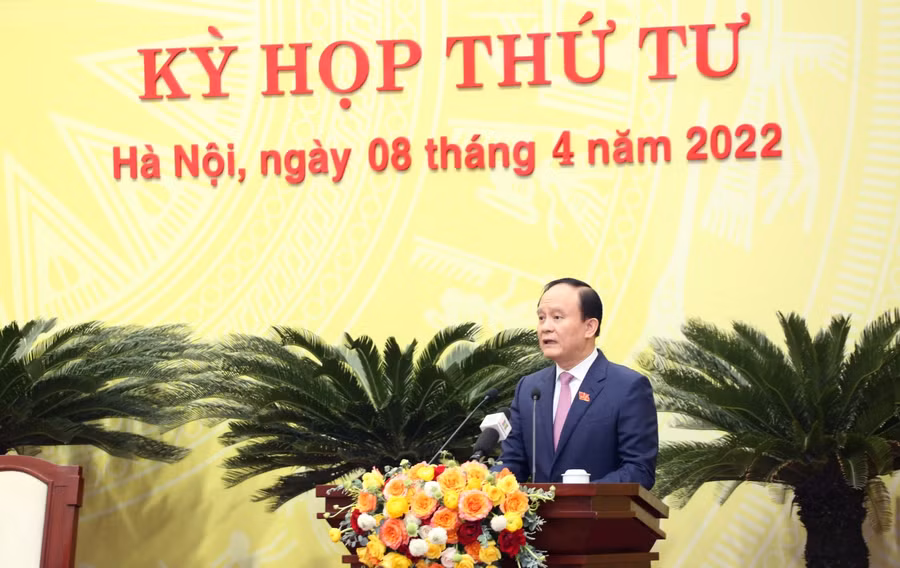 Chủ tịch HĐND thành phố Hà Nội - Nguyễn Ngọc Tuấn phát biểu.