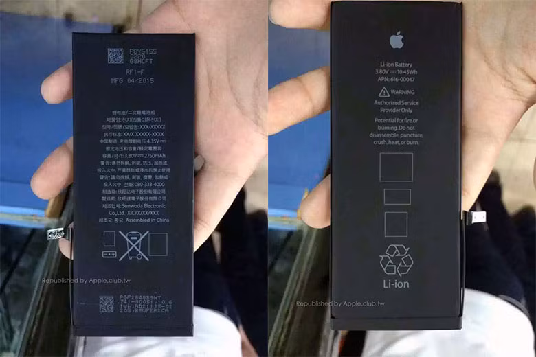Thông số pin của iPhone 6s Plus (10,45Wh, 3.8V = 2750 mAh)
