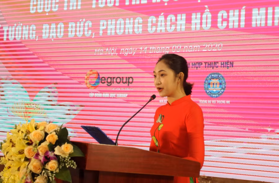 Bạn Bùi Linh Chi- Sinh viên Trường Đại học Thương mại phát biểu hưởng ứng cuộc thi