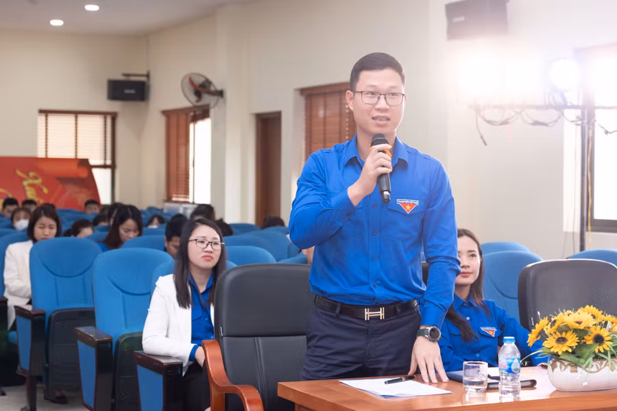 Bí thư tỉnh Đoàn Bắc Giang, Trưởng Cụm Trung Du Bắc Bộ - Thân Trung Kiên phát biểu.