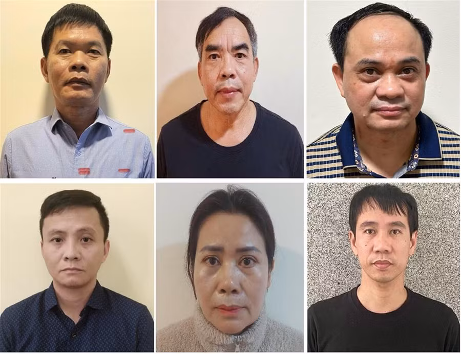 Các bị can bị khởi tố: Nguyễn Văn Khước, Chu Quốc Hải, Hoàng Văn Nhiệm, Cao Đại Nghĩa, Đinh Thị Thu Hương, Nguyễn Ngọc Huy (theo thứ tự từ trái phải, trên xuống). Các bị can bị khởi tố: Nguyễn Văn Khước, Chu Quốc Hải, Hoàng Văn Nhiệm, Cao Đại Nghĩa, Đinh Thị Thu Hương, Nguyễn Ngọc Huy (theo thứ tự từ trái phải, trên xuống).