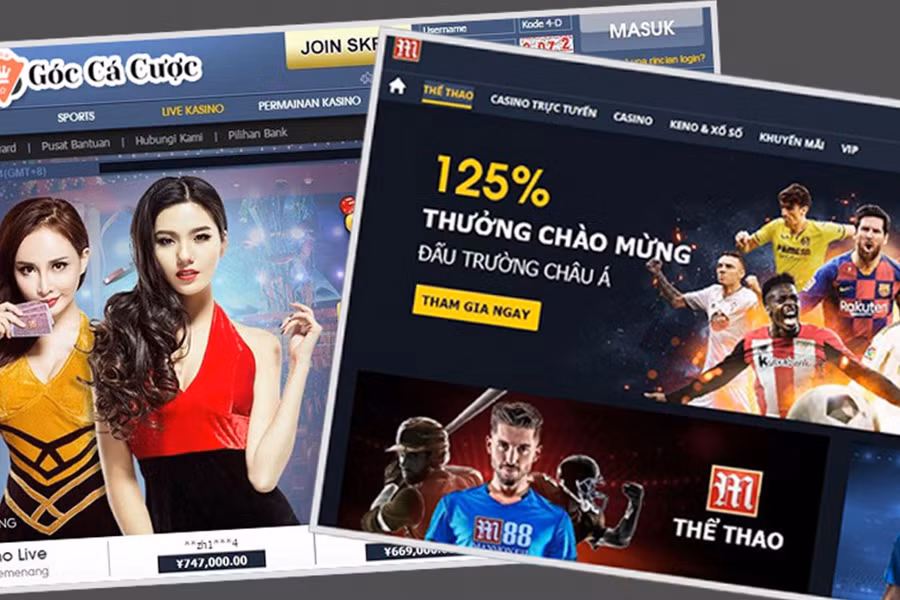 Hình ảnh một số giao diện trên website đánh bạc trực tuyến M88 đã bị triệt phá.
