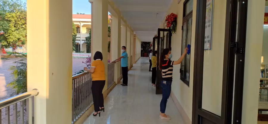 Trường học ở huyện Việt Yên tổng vệ sinh, sẵn sàng đón học sinh.