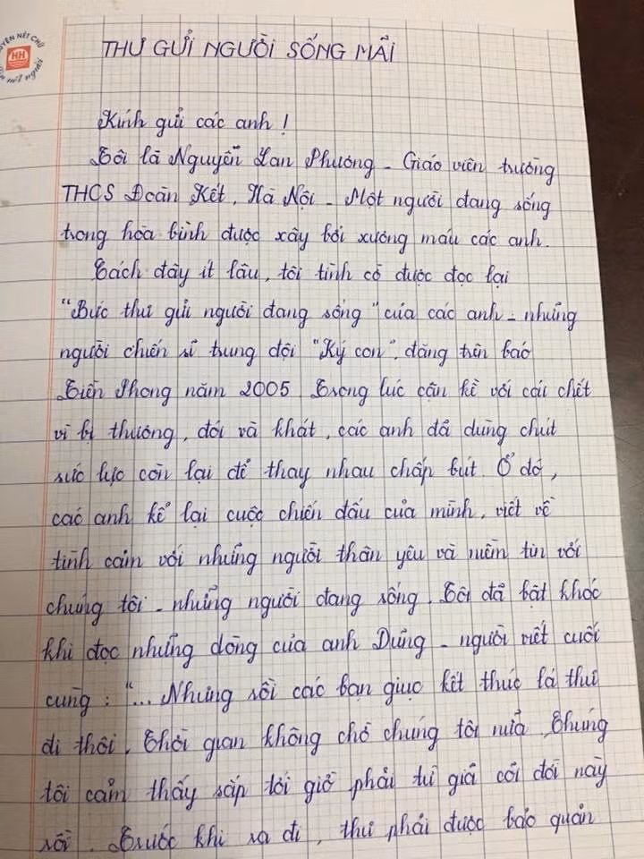 Mở đầu lá thư tay cách đây 6 năm khi cô Nguyễn Lan Phương còn đang là giáo viên trường THCS Đoàn Kết.
