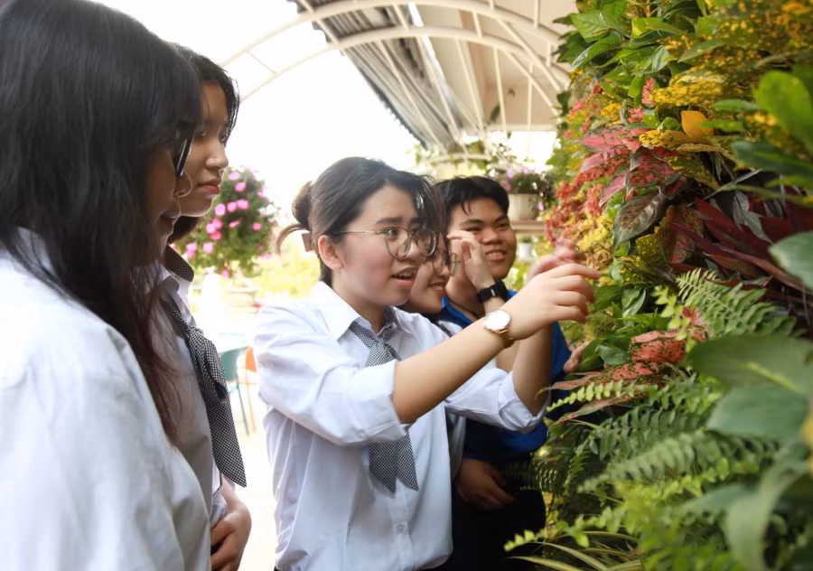 Điểm nhấn của không gian xanh là vườn cây nhiều màu sắc với hệ thống tưới tự động thông minh.