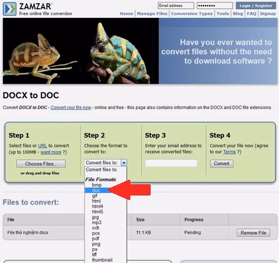 Đổi đuôi docx sang doc online: Tìm chọn doc làm định dạng đích giữa rất nhiều những lựa chọn khác. B2-Doc-file-docx-Doi-duoi-docx-sang-doc-online-Chuyen-docx-sang-doc-Cach-chuyen-file-docx-sang-doc.jpg