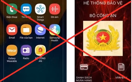 Ứng dụng mạo danh phần mềm do Bộ Công an cung cấp có hình ảnh hiển thị là Công an hiệu và mang tên “Bộ Công an”. Ảnh: BCA.