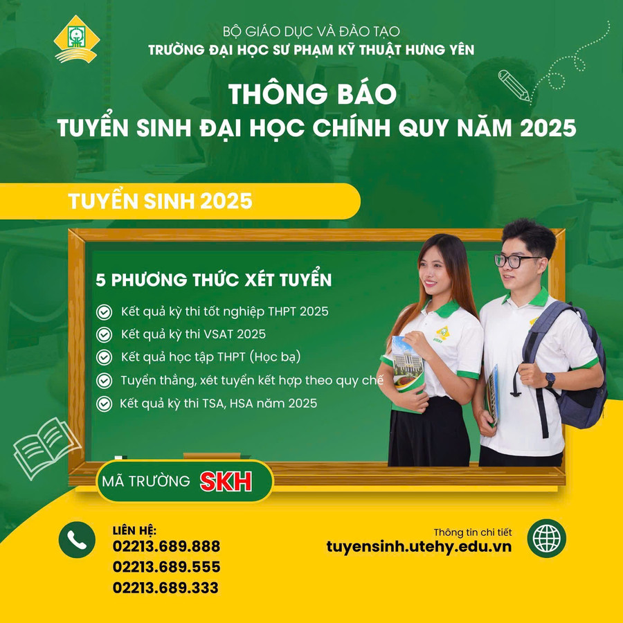 Trường Đại học Sư phạm Kỹ thuật Hưng Yên ( SKH) thông báo tuyển sinh