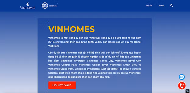 Giao diện chuyên trang Vinhomes By SaleReal được thiết kế đơn giản, tối ưu hóa cho khách hàng