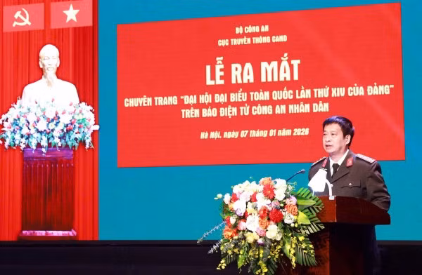 Đại tá Nguyễn Thanh Bình, Phó Cục trưởng Cục Truyền thông CAND phát biểu tại buổi lễ.