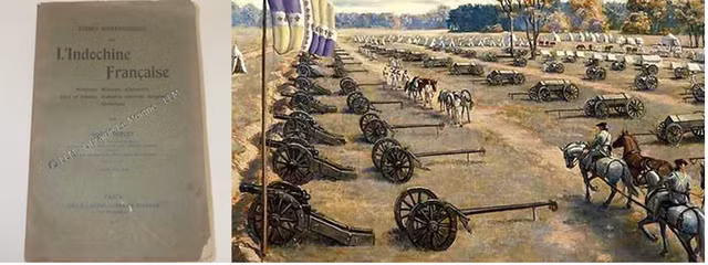 Tư liệu của Gaston Dupouy (1913) cho thấy năm 1903, Pháp có 22 nhà máy sản xuất diêm tiêu quanh Hà Nội. Bức ảnh bên phải ghi lại trung đoàn Pháo binh cơ động Auxonne thời Napoleon, với các toa chở thuốc súng chứa tới 75% diêm tiêu được thu từ Việt Nam.