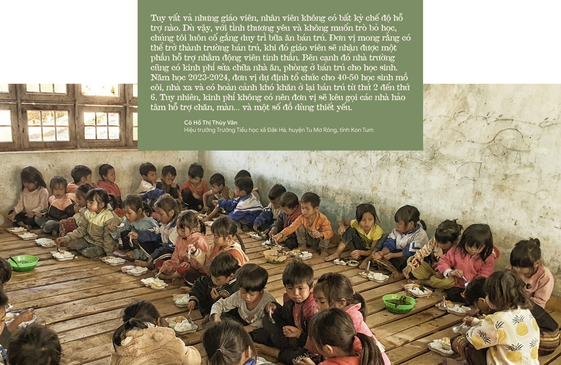 Trường Tiểu học xã Đăk Hà kêu gọi nhà hảo tâm tổ chức bữa ăn bán trú cho 63 học sinh không có chế độ ở điểm trường Ty Tu.