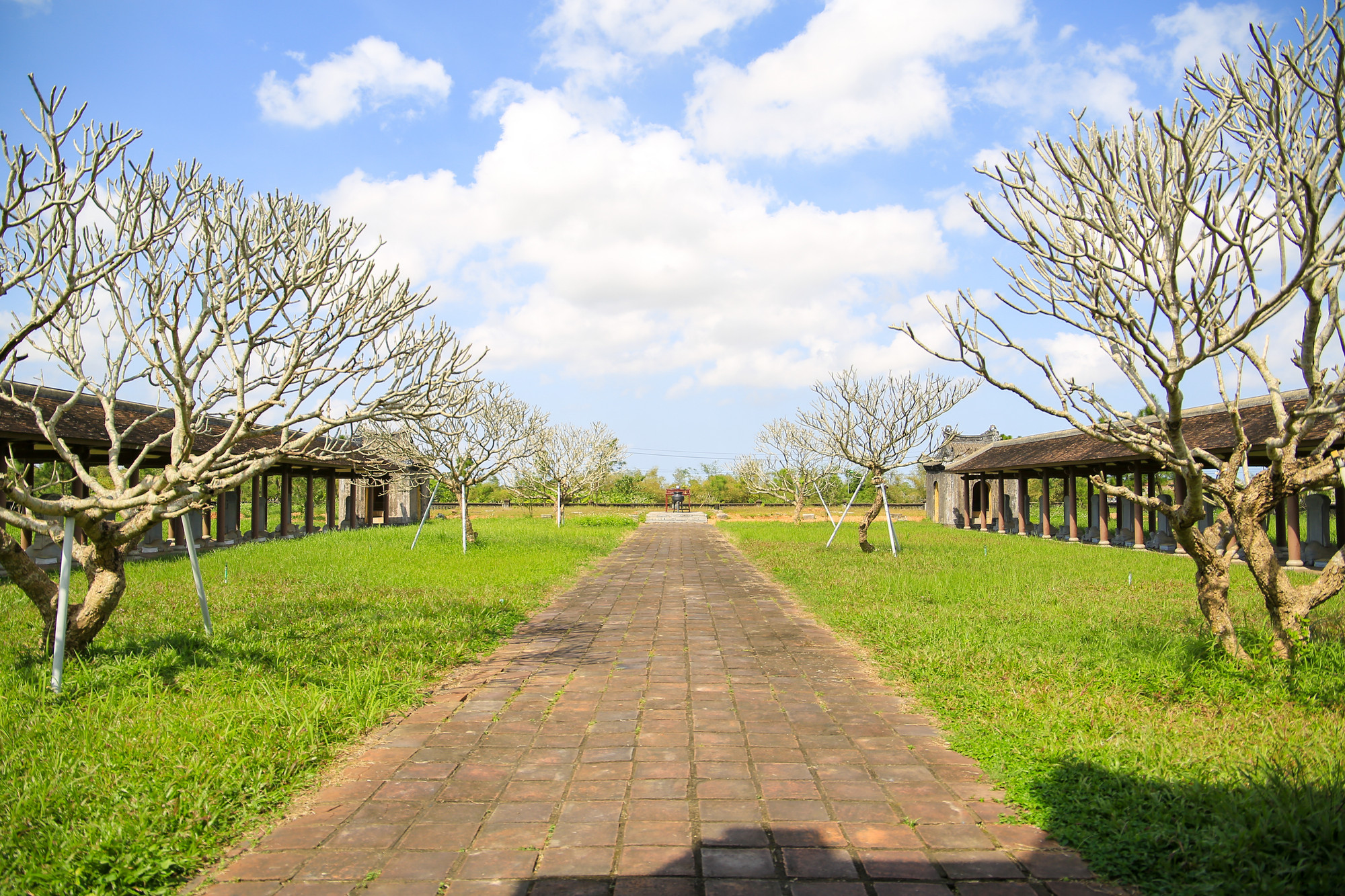 Trước Đại Thành Điện là sân miếu với 2 dãy nhà bia đối diện nhau, khắc tên 293 tiến sĩ khoa thi (khoa thi đầu tiên năm 1822 thời vua Minh Mạng đến khoa thi cuối cùng năm 1919 thời vua Khải Định).