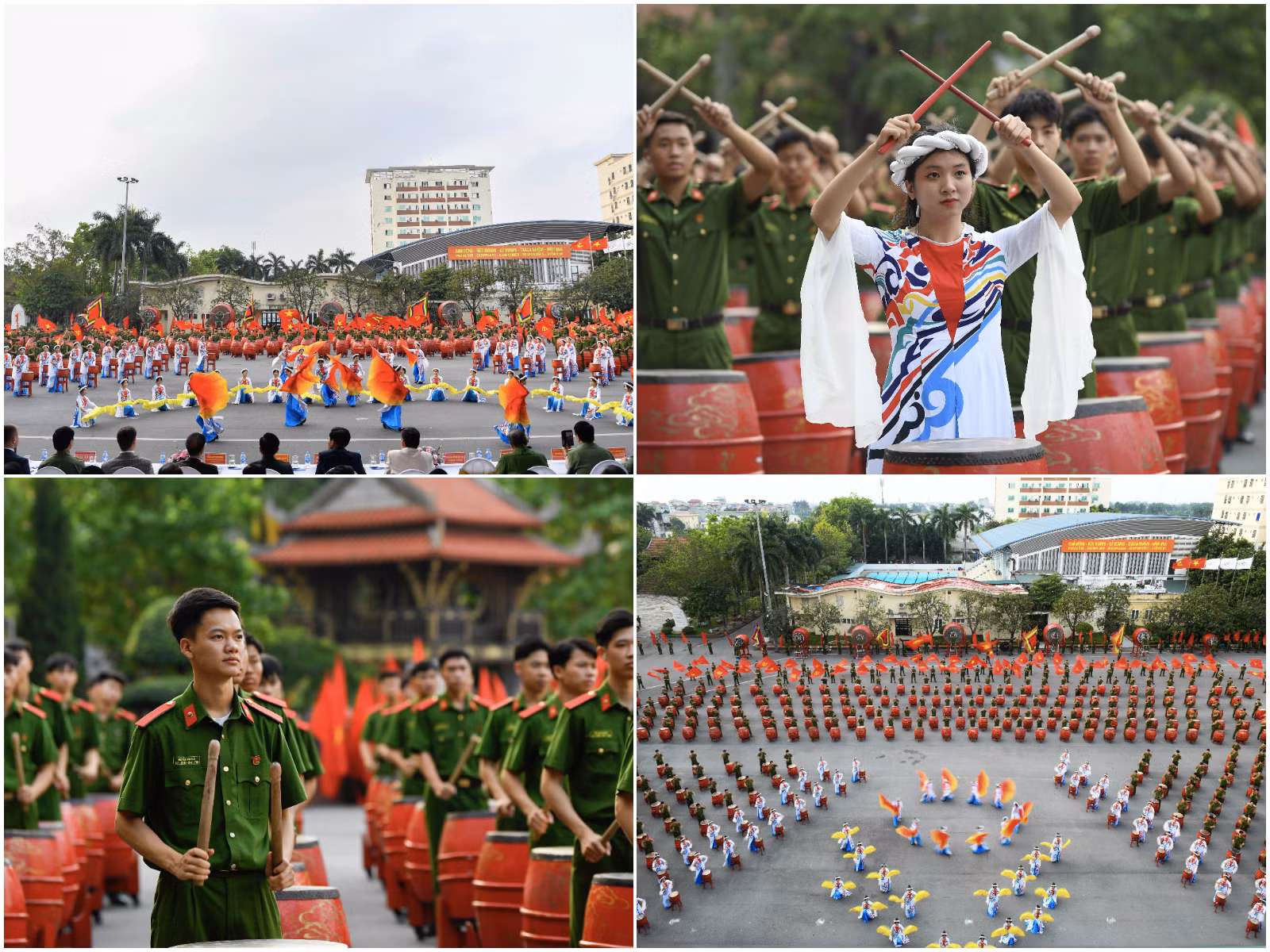 Màn trình diễn trống hội chào mừng kỷ niệm 55 năm Ngày thành lập Học viện Cảnh sát nhân dân (15/5/1968-15/5/2023) diễn ra với quy mô hoàng tráng.