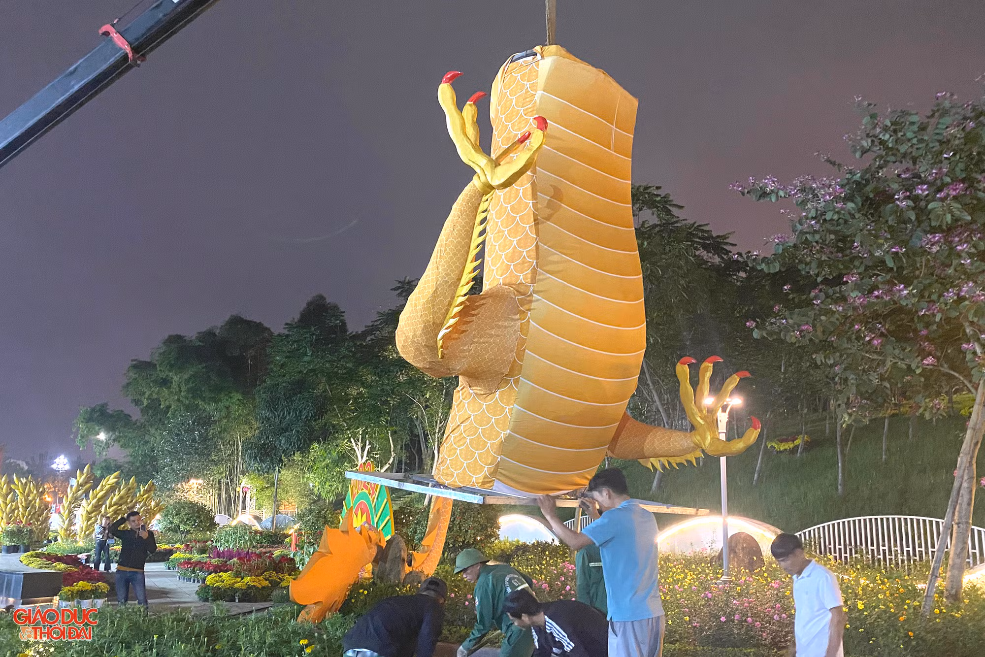 Ông Phan Quốc Bảo - Giám đốc Công ty CP Công viên cây xanh TP Vinh cho biết, linh vật rồng là một trong các hạng mục trang trí tại phố đi bộ, nhằm tạo cảnh quan du xuân cho người dân dịp Tết Nguyên đán 2024. (Ảnh: Phạm Tâm)